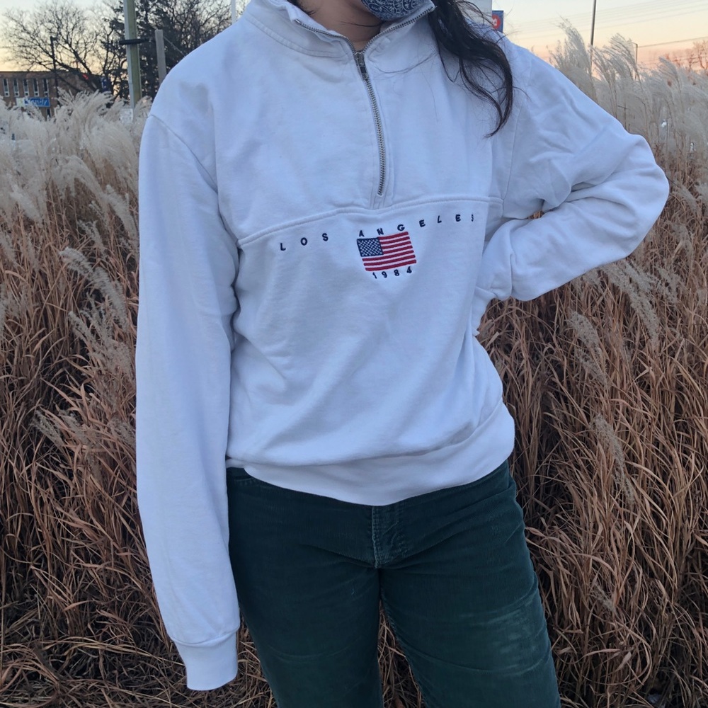 Brandy Melville White Quarter-Zip Sweatshirt